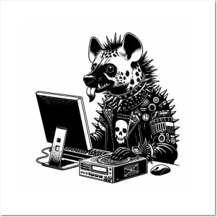 Punk Rock Goth Hyena on Computer Vintage Style Posters and Art